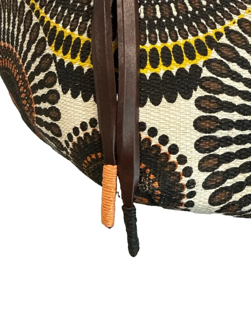 Neiman Marcus Large Straw Tote in Brown, Orange and Yellow Sunburst Print